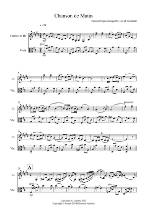 Chanson de Matin for Clarinet and Viola Duet