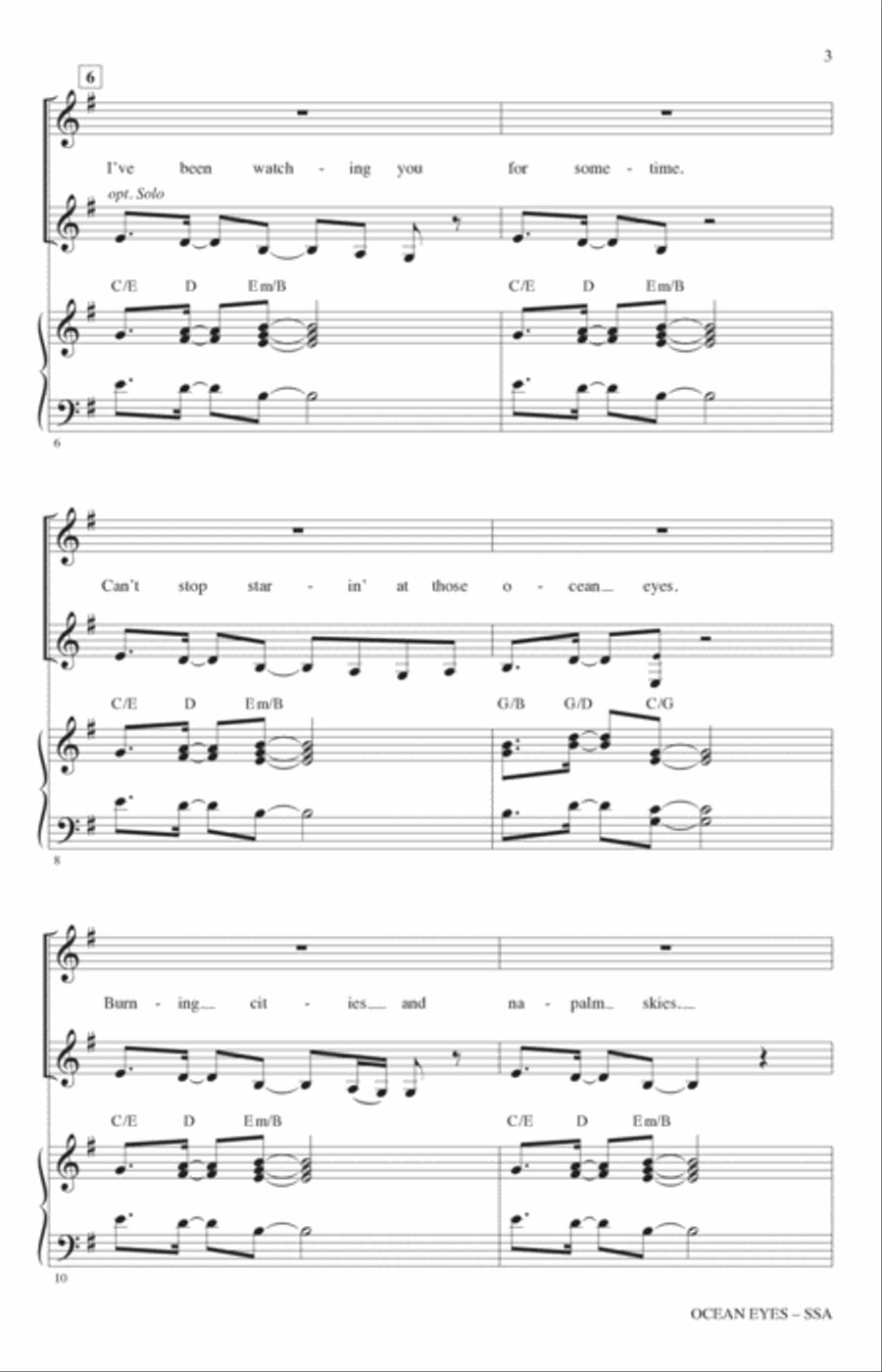 ocean eyes (arr. Roger Emerson) SSA scores gallery preview page 2