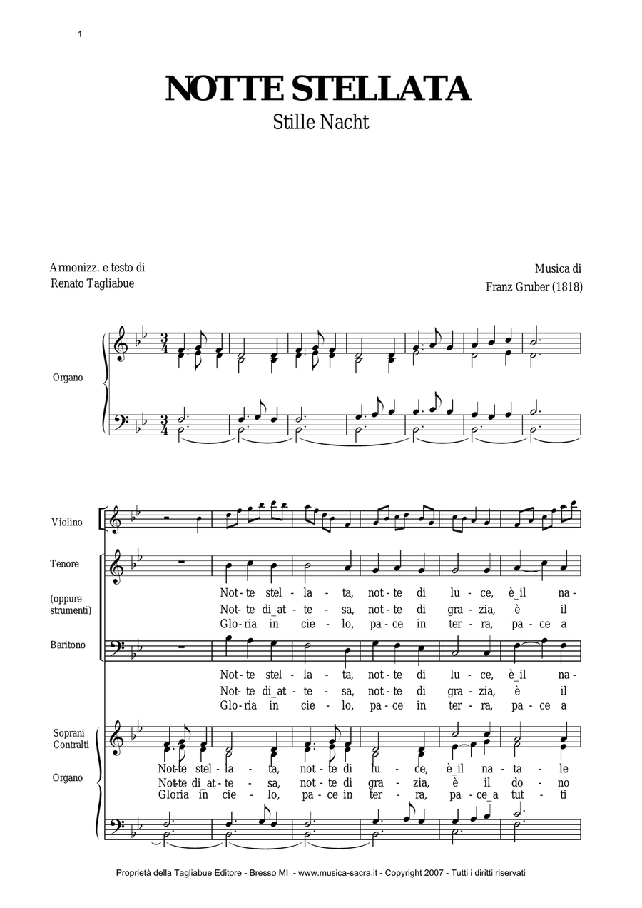 NOTTE STELLATA (Stille Nacht) - For Soli, SA Choir, Violin and Organ SA scores gallery preview page 1