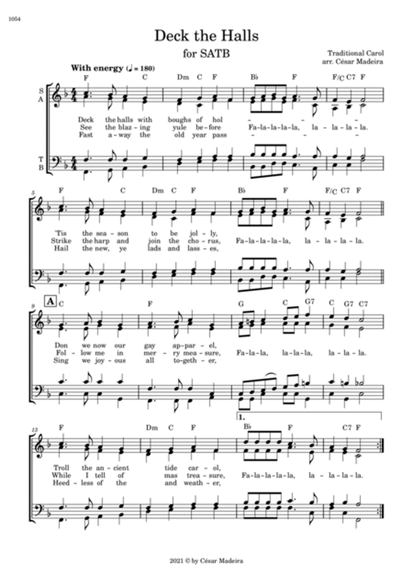 Deck The Halls - SATB - W/Chords (Full Score) image number null