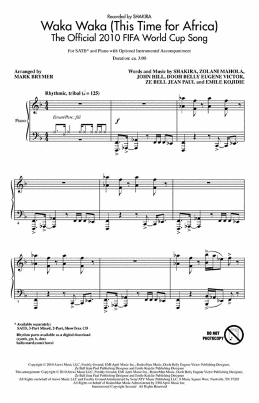 Waka Waka 4-Part scores gallery preview page 2