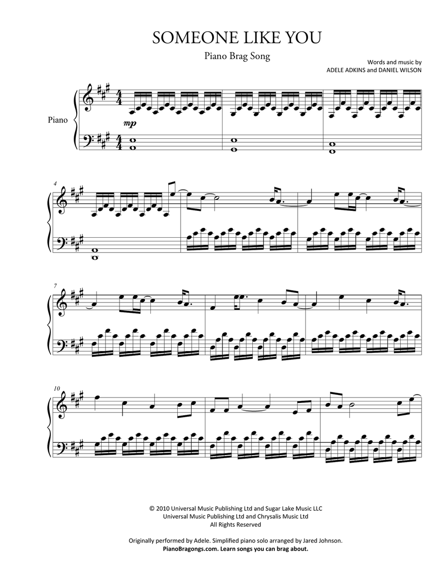 Someone Like You Piano Solo scores gallery preview page 1
