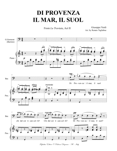 DI PROVENZA IL MAR, IL SUOL - G. Verdi - Arr. for Bariton and Piano image number null