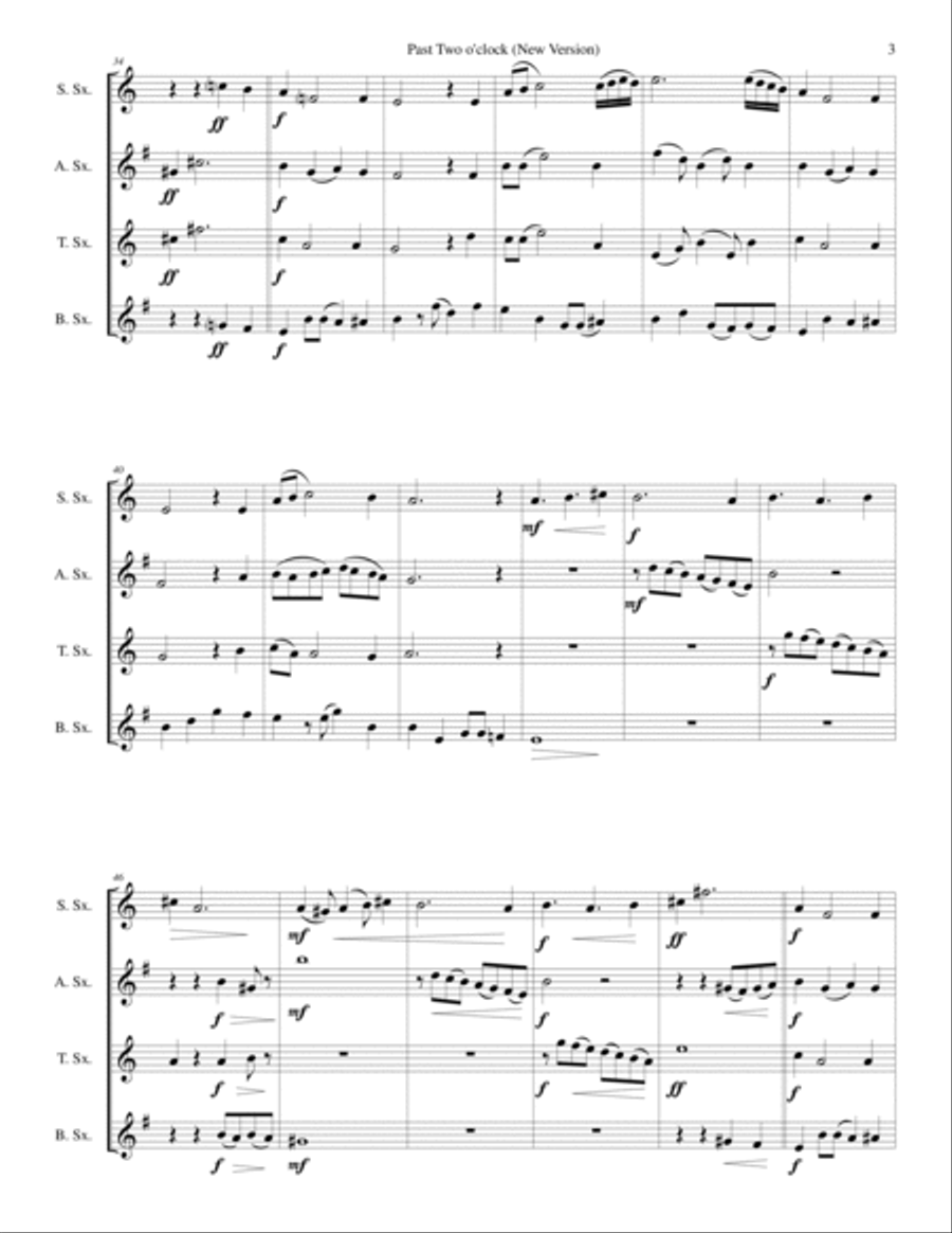 Past two o'clock for saxophone quartet (New version) Saxophone Quartet scores gallery preview page 3
