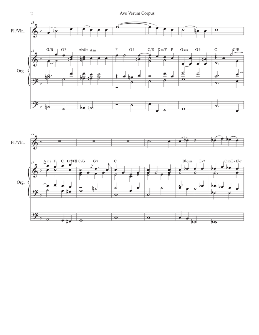 Ave Verum Corpus (Flute or Violin solo - Organ Accompaniment) Flute scores gallery preview page 2