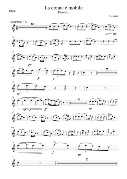 Giuseppe Verdi - La donna e mobile (Rigoletto) Oboe Solo - C Key image number null