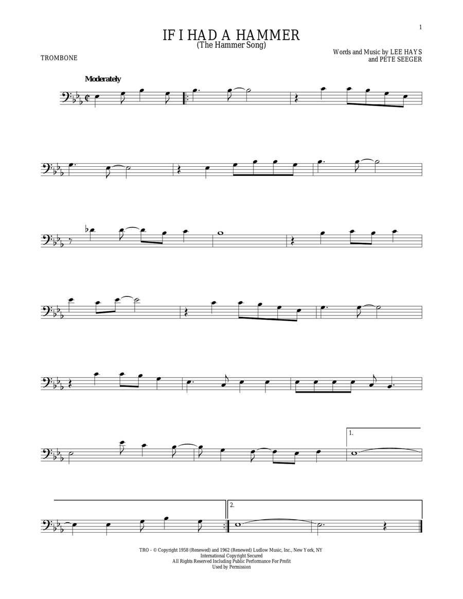 If I Had A Hammer (The Hammer Song) Trombone Solo scores gallery preview page 1