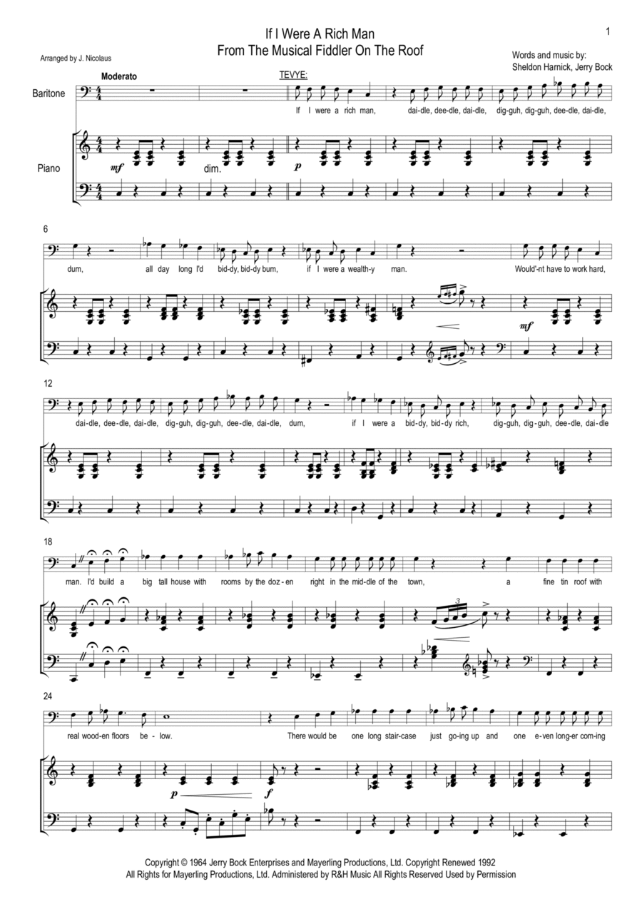 If I Were A Rich Man Voice scores gallery preview page 1