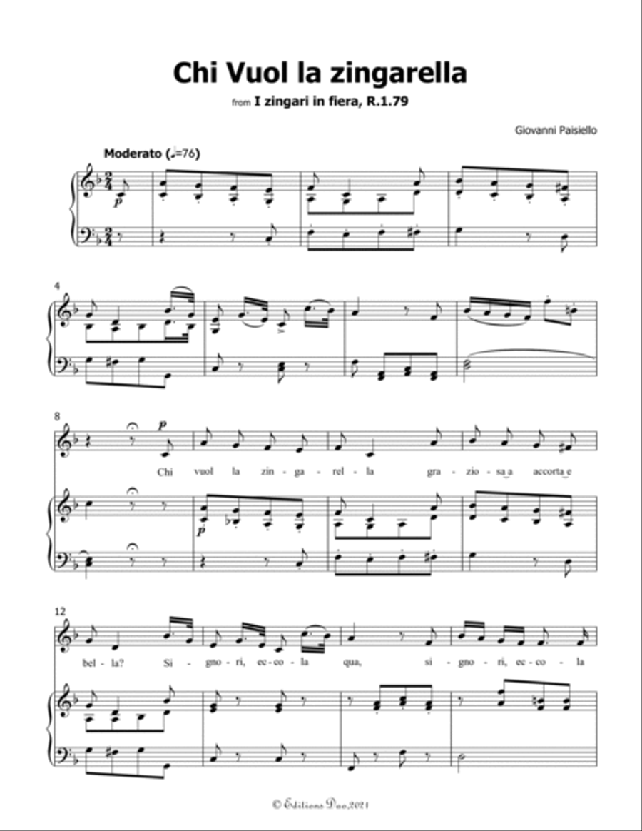 Chi Vuol la zingarella, by Paisiello, in F Major Voice scores gallery preview page 3