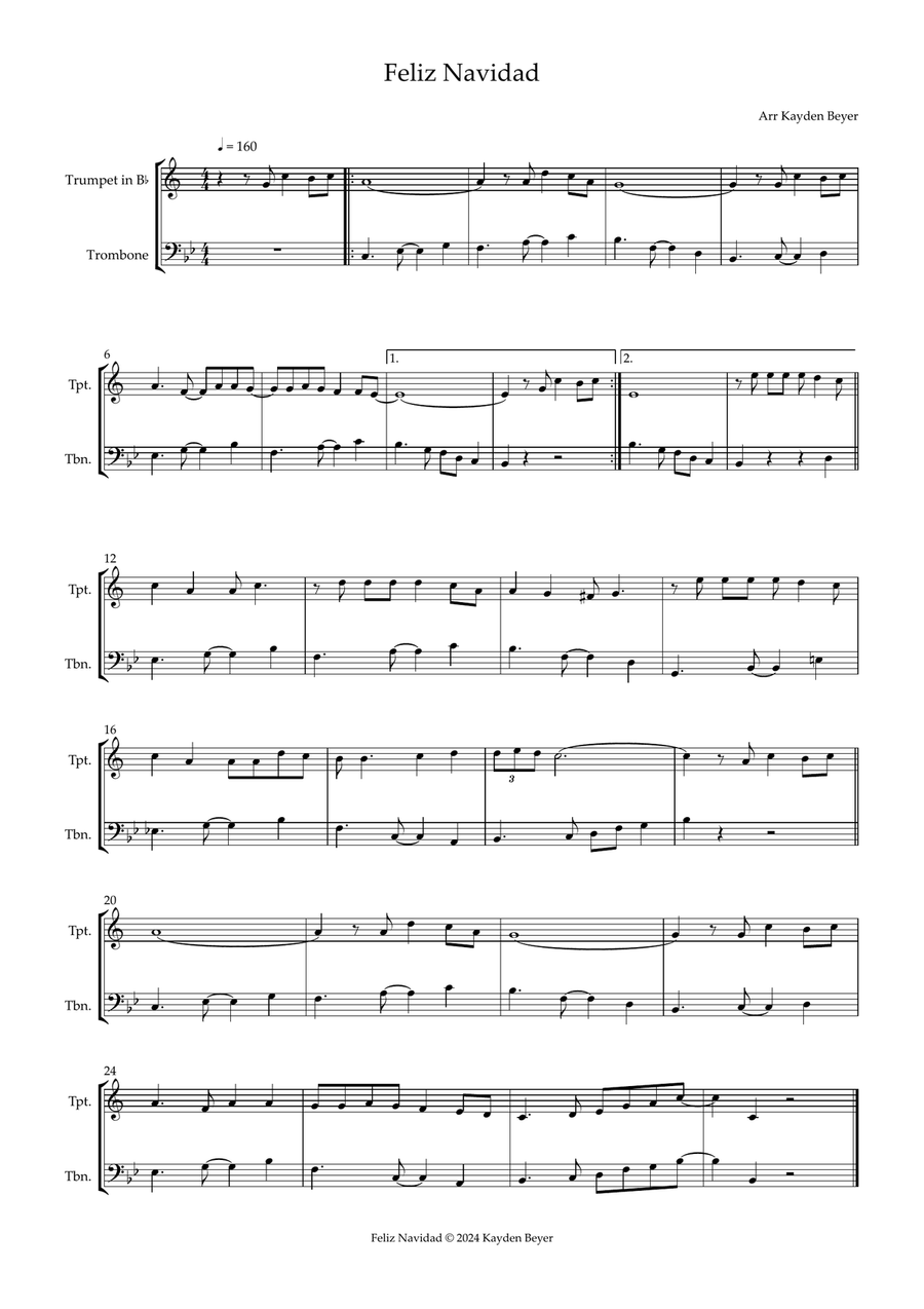 Feliz Navidad Brass Duet scores gallery preview page 1