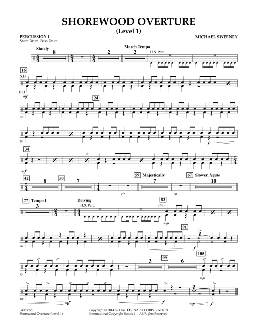 Shorewood Overture (for Multi-level Combined Bands) - Percussion 1 (Level 1)