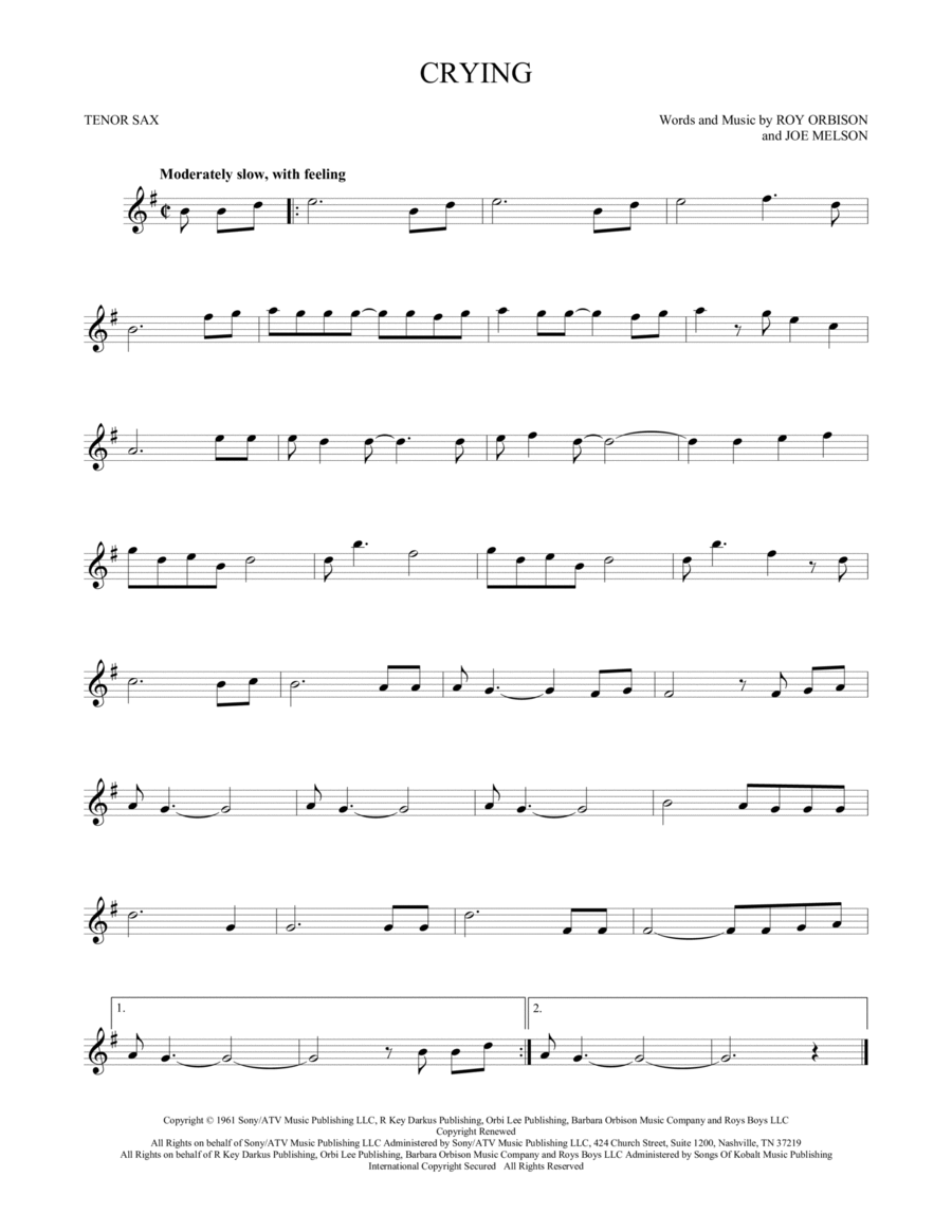 Crying Crying Tenor Saxophone scores gallery preview page 1