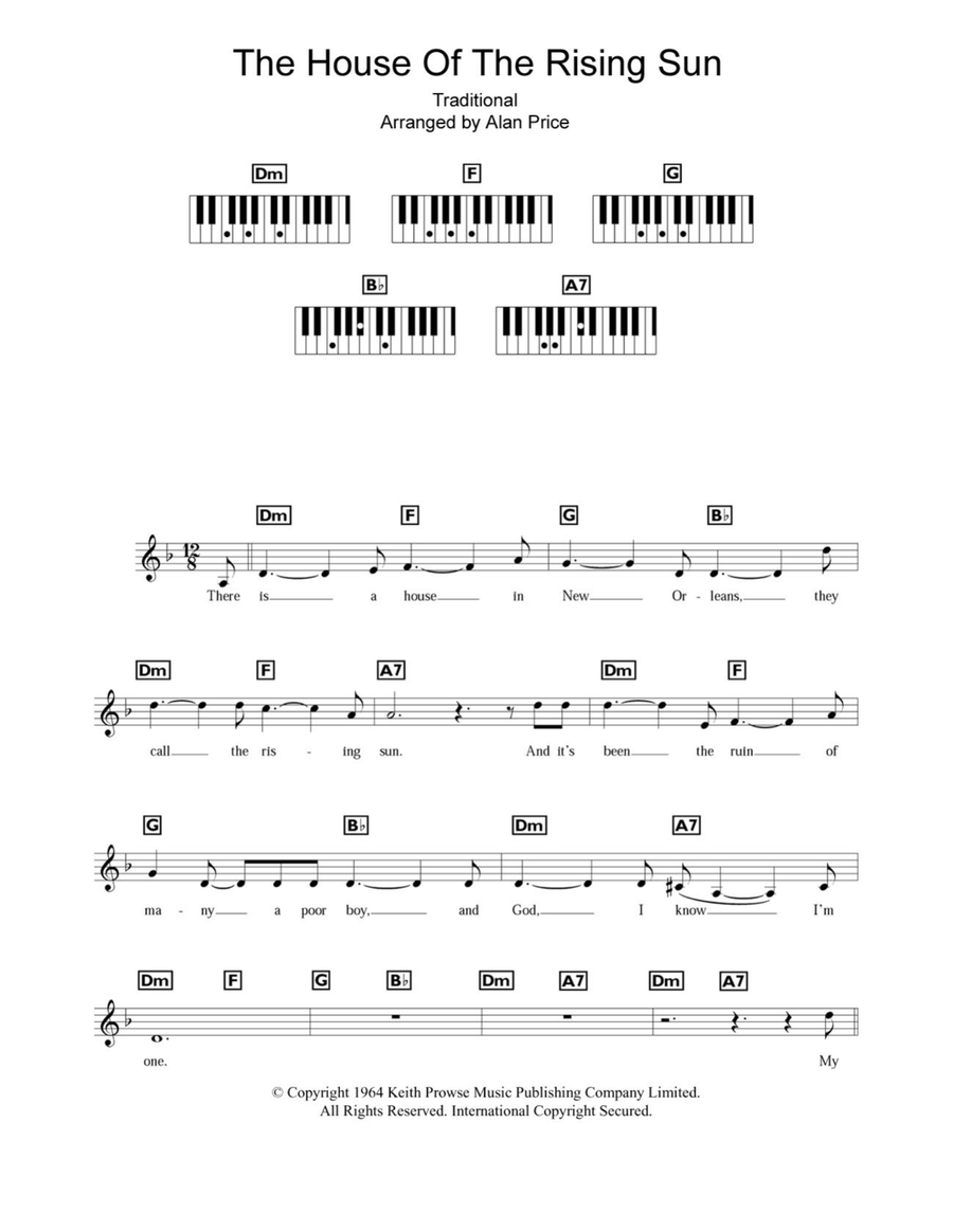 The House Of The Rising Sun Piano scores gallery preview page 1