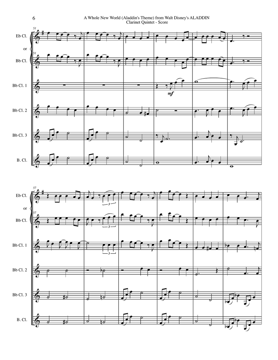 A Whole New World (from 'Aladdin') Woodwind Quintet scores gallery preview page 6