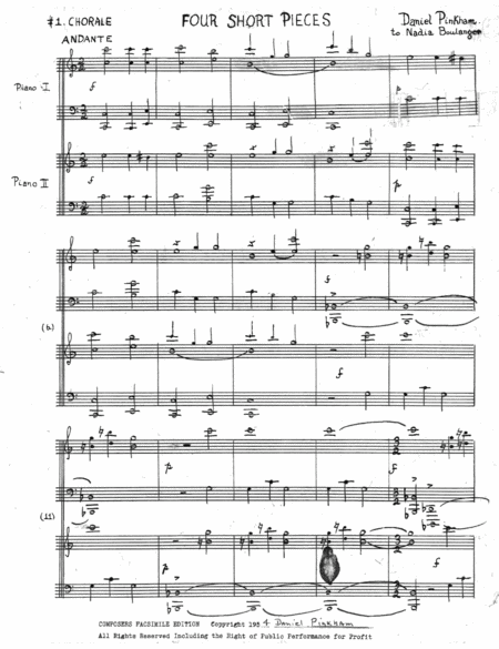 [Pinkham] Four Short Pieces for Two Pianos