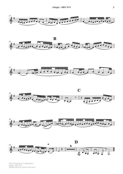 Adagio (BWV 974) - Bb Clarinet and Piano (Individual Parts) image number null