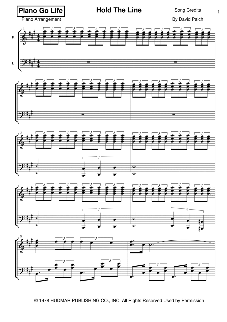 Hold The Line Piano Solo scores gallery preview page 1