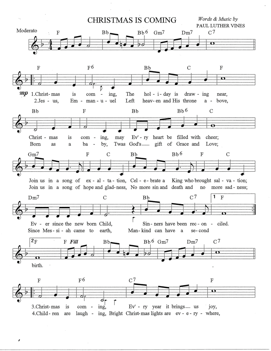 CHRISTMAS IS COMING CHRISTMAS IS COMING Piano, Vocal, Guitar scores gallery preview page 1