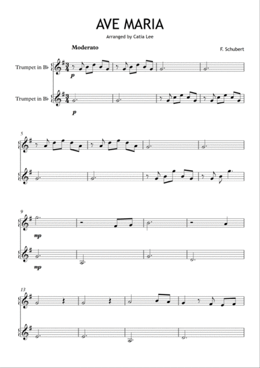 Ave Maria - Schubert for Trumpet duet - G major Trumpet Duet scores gallery preview page 2