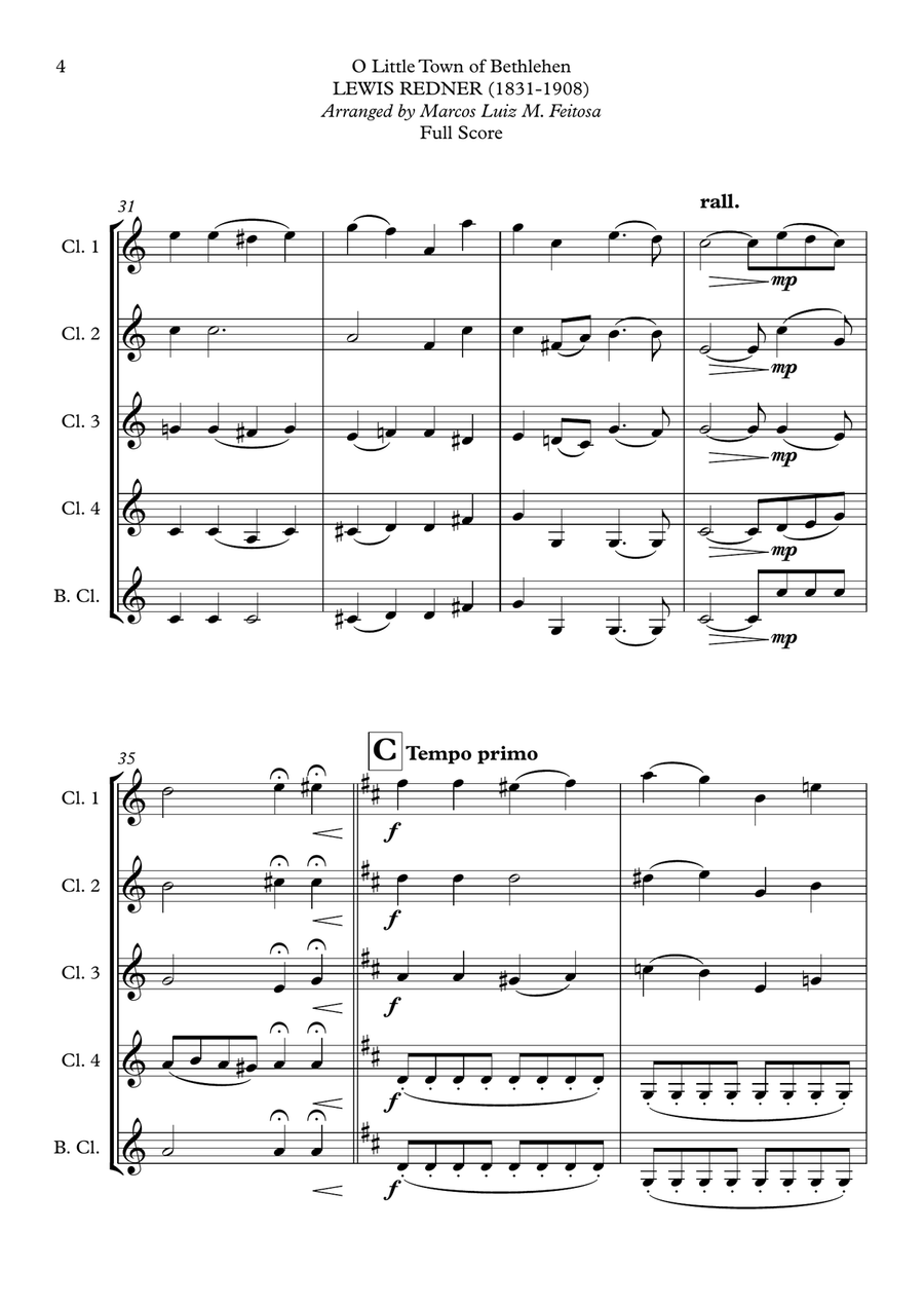 O Little Town of Bethlehem - Clarinet Quintet Clarinet Quintet scores gallery preview page 6