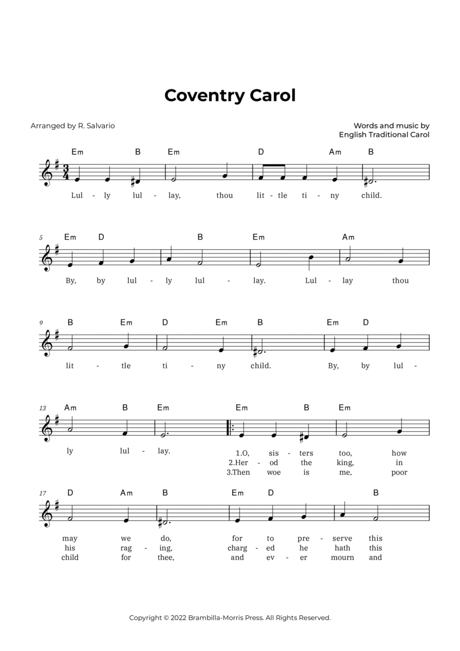 Coventry Carol (Key of E Minor) Guitar scores gallery preview page 1