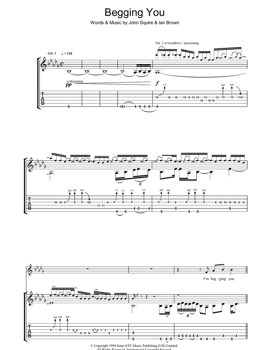 Begging You Guitar Tablature scores gallery preview page 1