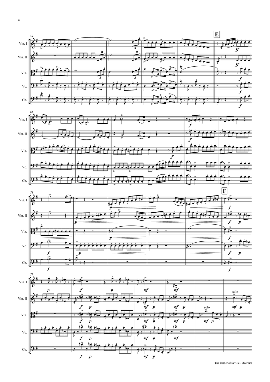 The Barber of Seville - Overture - String Quintet - E String Orchestra scores gallery preview page 5