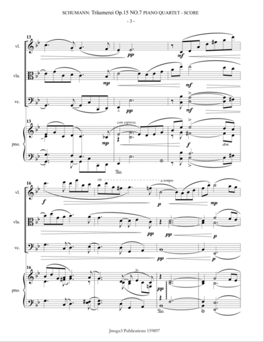 Schumann: Träumerei Op. 15 No. 7 for Piano Quartet Piano Quartet scores gallery preview page 3