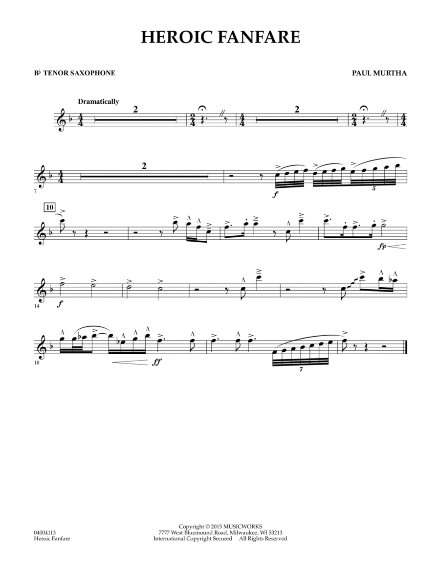 Heroic Fanfare - Bb Tenor Saxophone Concert Band scores gallery preview page 1