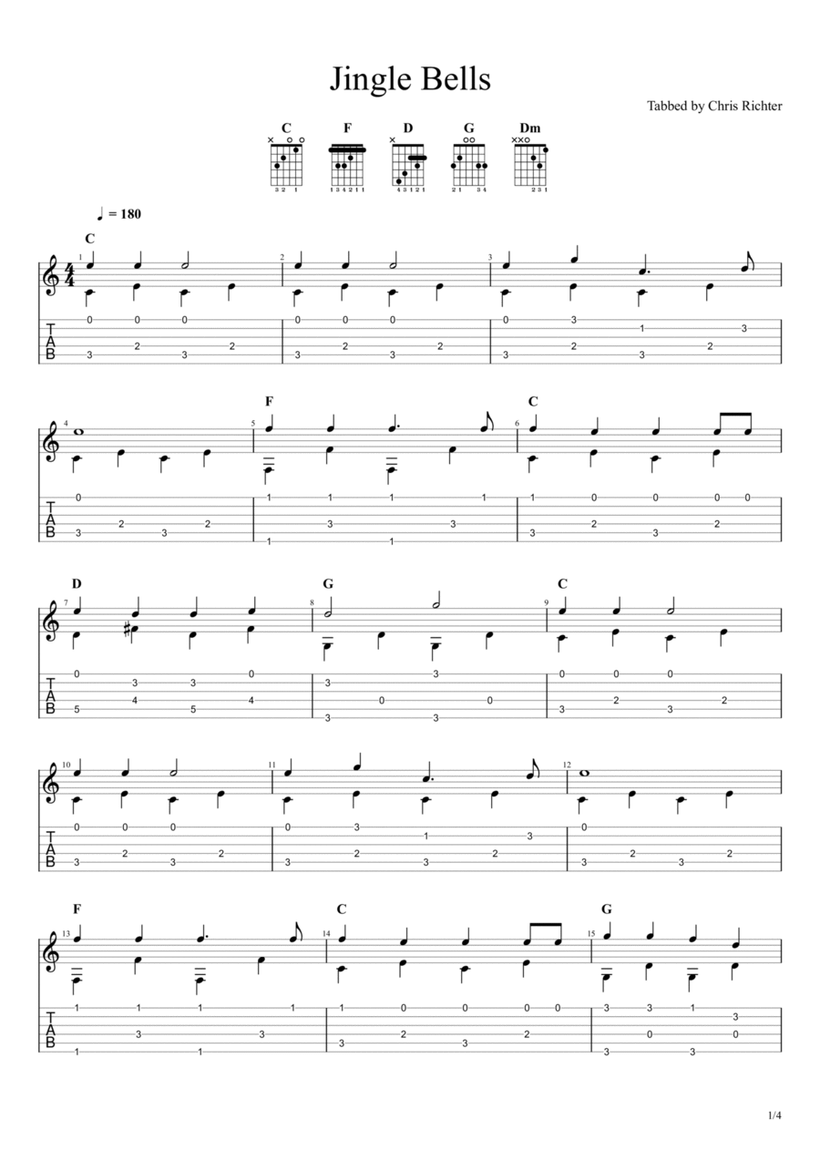 Jingle Bells Guitar Tablature scores gallery preview page 1