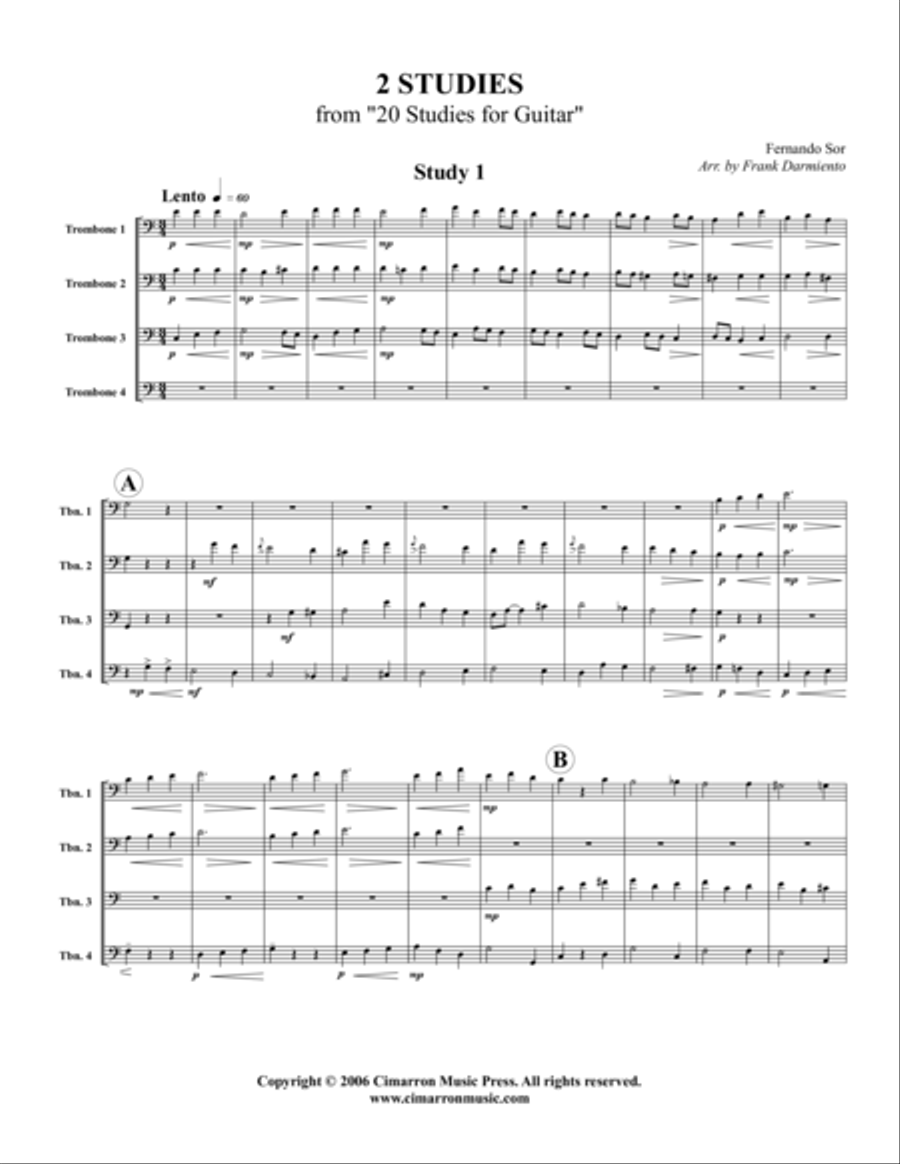 2 Studies (1 and 10) Trombone Quartet scores gallery preview page 1