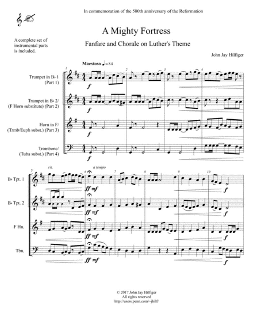 A Mighty Fortress: Fanfare and Chorale on Luther's Theme (Brass Quartet) Brass Quartet scores gallery preview page 4