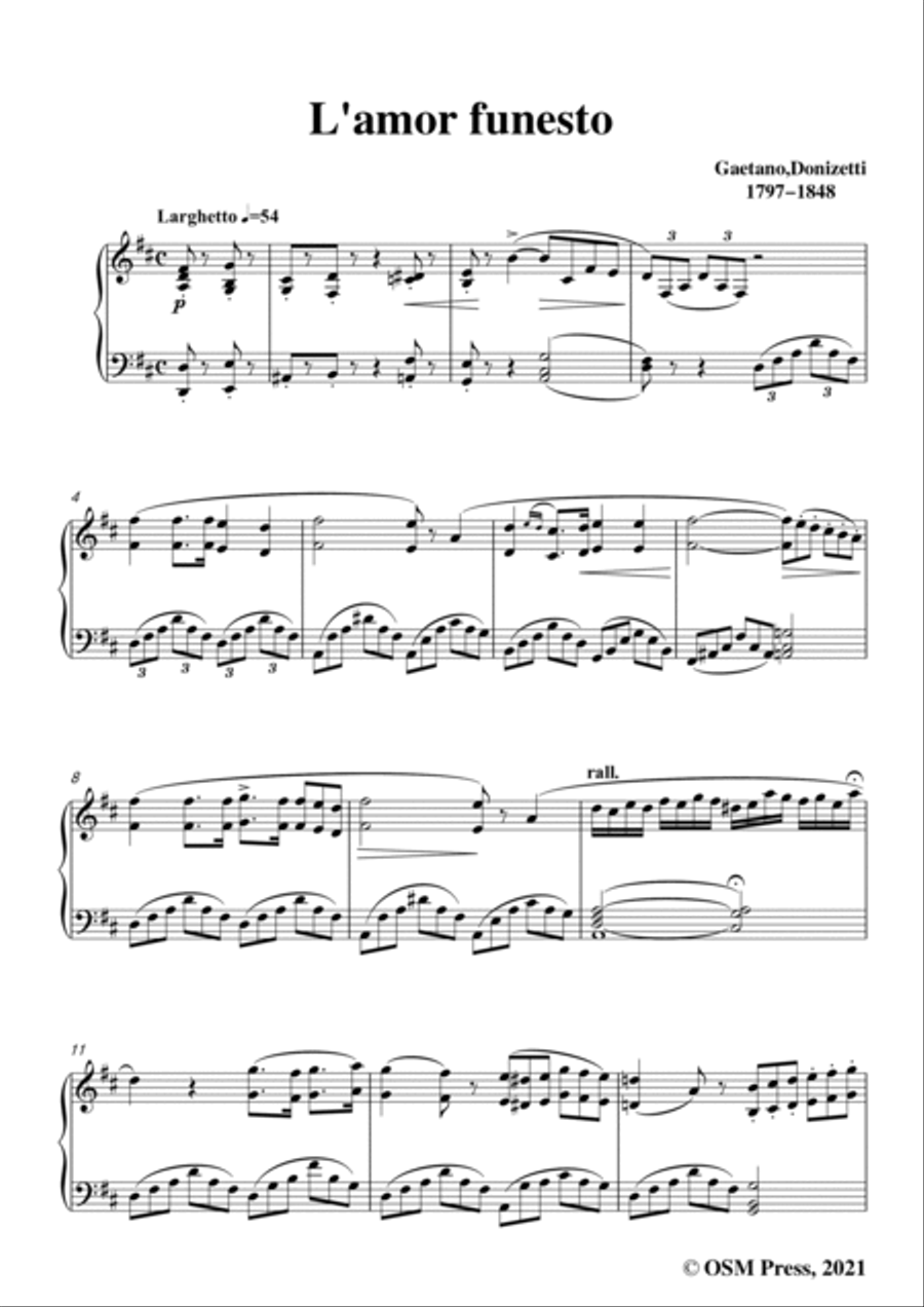 Donizetti-L'amor funesto,in D Major,for Voice and Piano Voice Solo scores gallery preview page 3