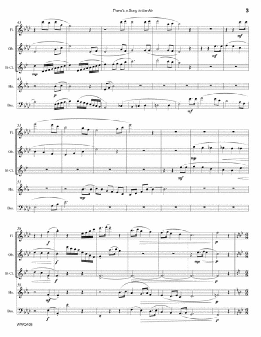 THERE'S A SONG IN THE AIR for unaccompanied WOODWIND QUINTET A Cappella scores gallery preview page 3