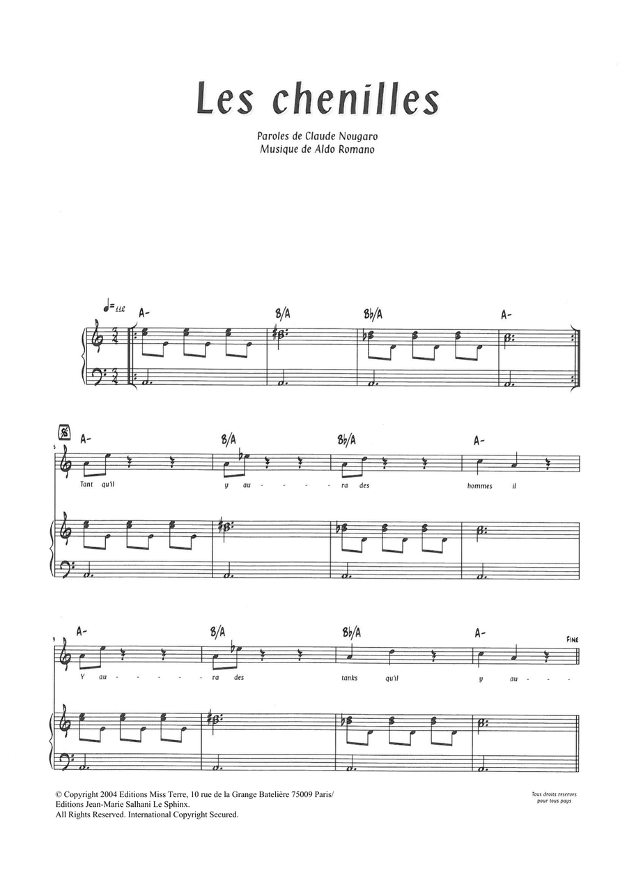 Les Chenilles Piano, Vocal scores gallery preview page 1