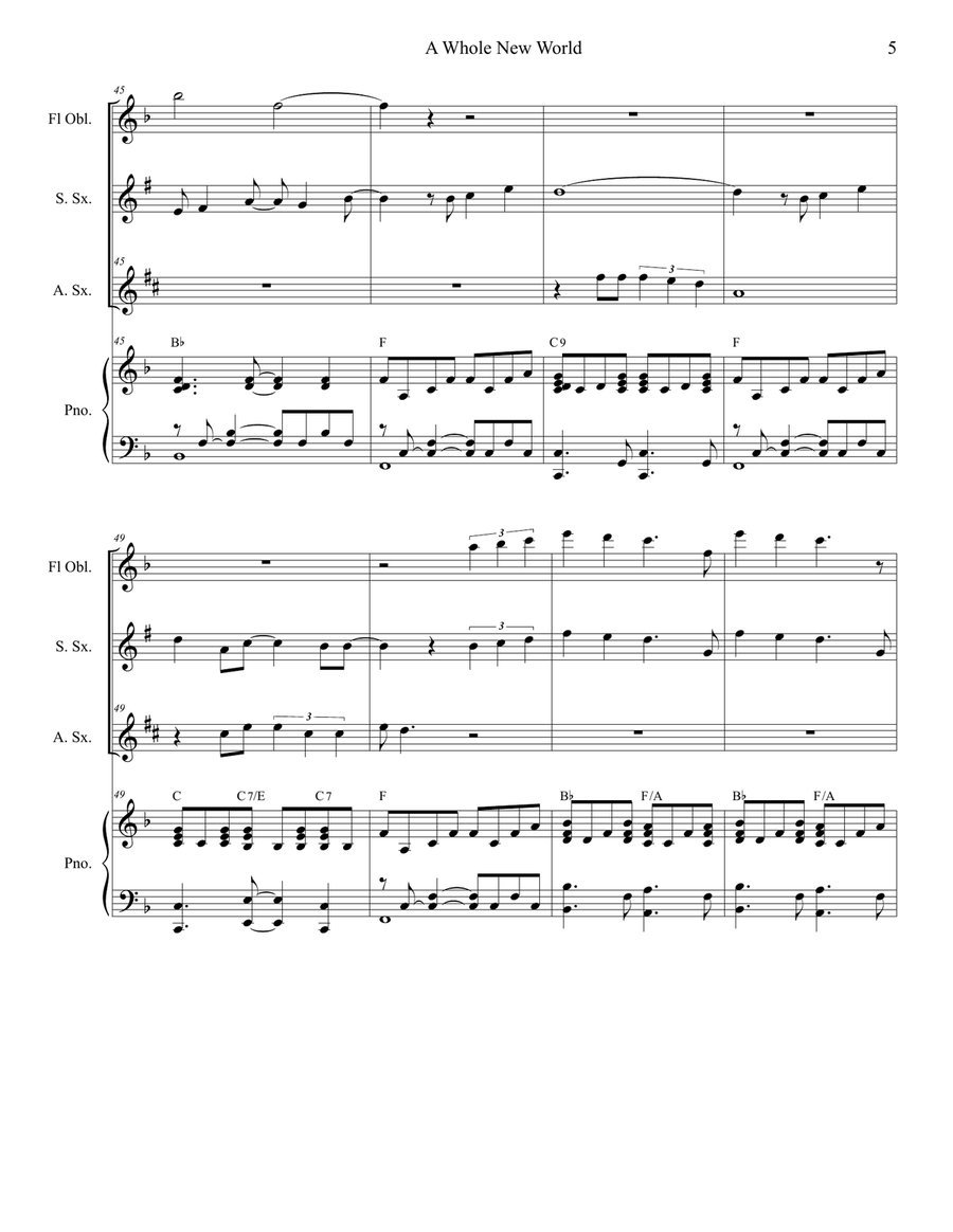 A Whole New World (from 'Aladdin') Woodwind Duet scores gallery preview page 5