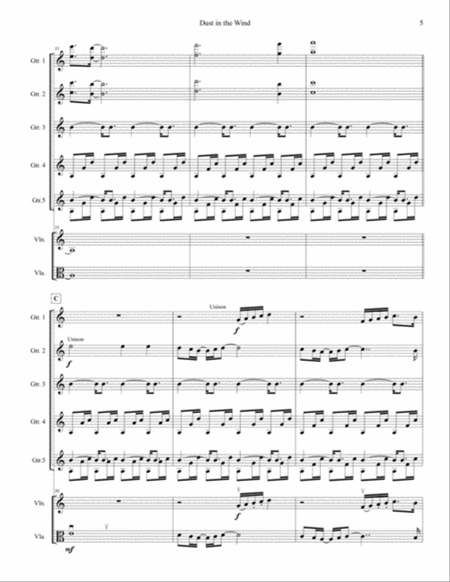 Dust In The Wind Guitar Ensemble scores gallery preview page 6