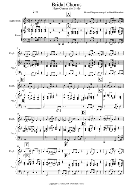 Bridal Chorus "Here Comes The Bride" for Euphonium and Piano image number null