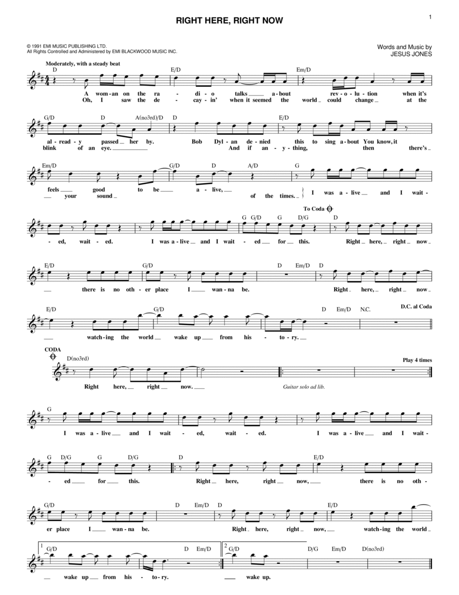 Right Here, Right Now Piano scores gallery preview page 1