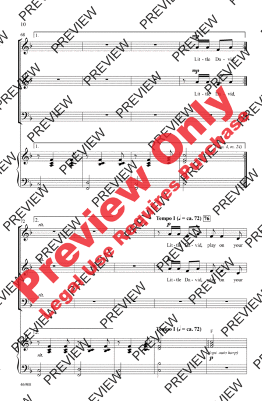 Little David, Play on Your Harp 3-Part scores gallery preview page 10