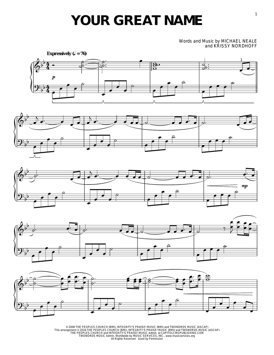 Your Great Name (arr. Phillip Keveren) Piano Solo scores gallery preview page 1
