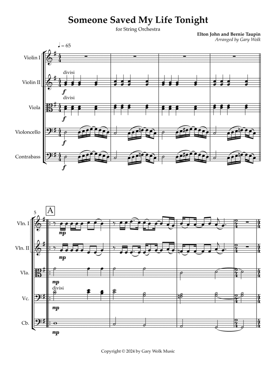 Someone Saved My Life Tonight String Orchestra scores gallery preview page 1