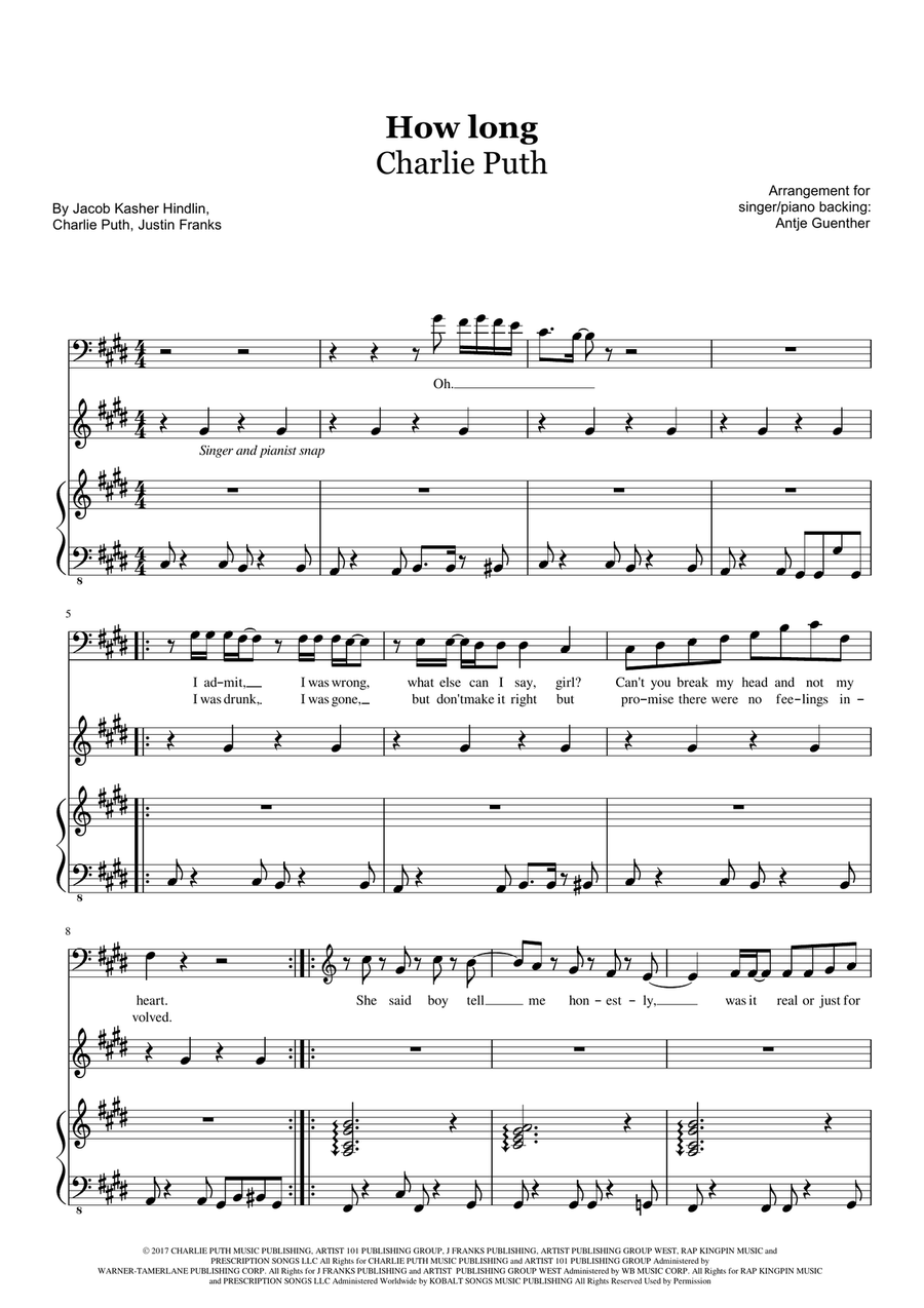 How Long How Long Piano, Vocal scores gallery preview page 1