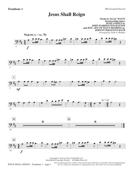 Jesus Shall Reign (arr. John A. Behnke) - Trombone 1