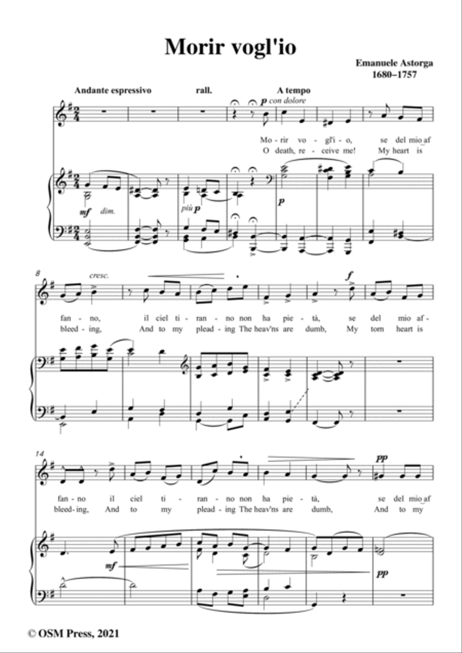 Astorga-Morir voglio,in G Major,for Voice and Piano Voice Solo scores gallery preview page 2