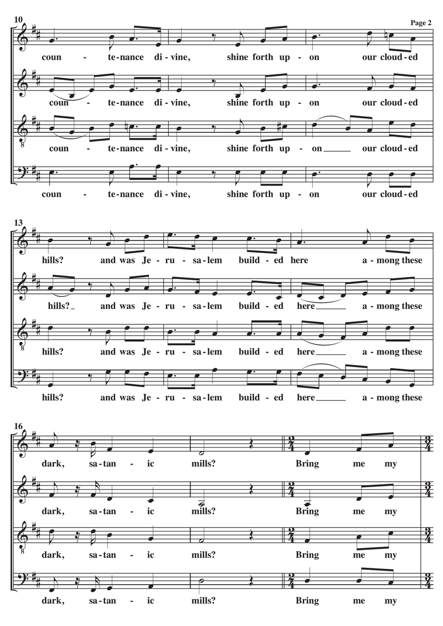 Jerusalem (And Did Those Feet) A Cappella SATB 4-Part scores gallery preview page 2