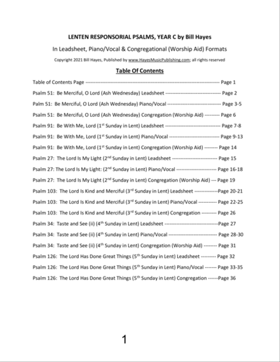 Complete Lenten Responsorial Psalms, Year C in leadsheet, piano/vocal and congregational formats (bo Piano, Vocal, Guitar scores gallery preview page 2