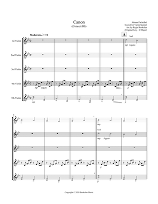 Canon (Pachelbel) (Bb) (Violin Quintet)