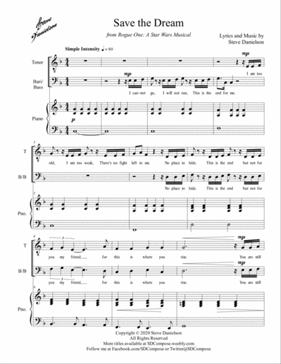 Save the Dream - from Rogue One: A Star Wars Musical - TBB TTBB scores gallery preview page 1