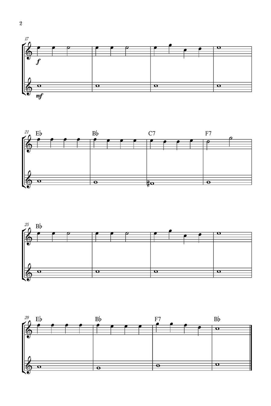 Jingle Bells | Pierpont | Christmas song | clarinet duet | easy | chords | Bb Major Clarinet Duet scores gallery preview page 2